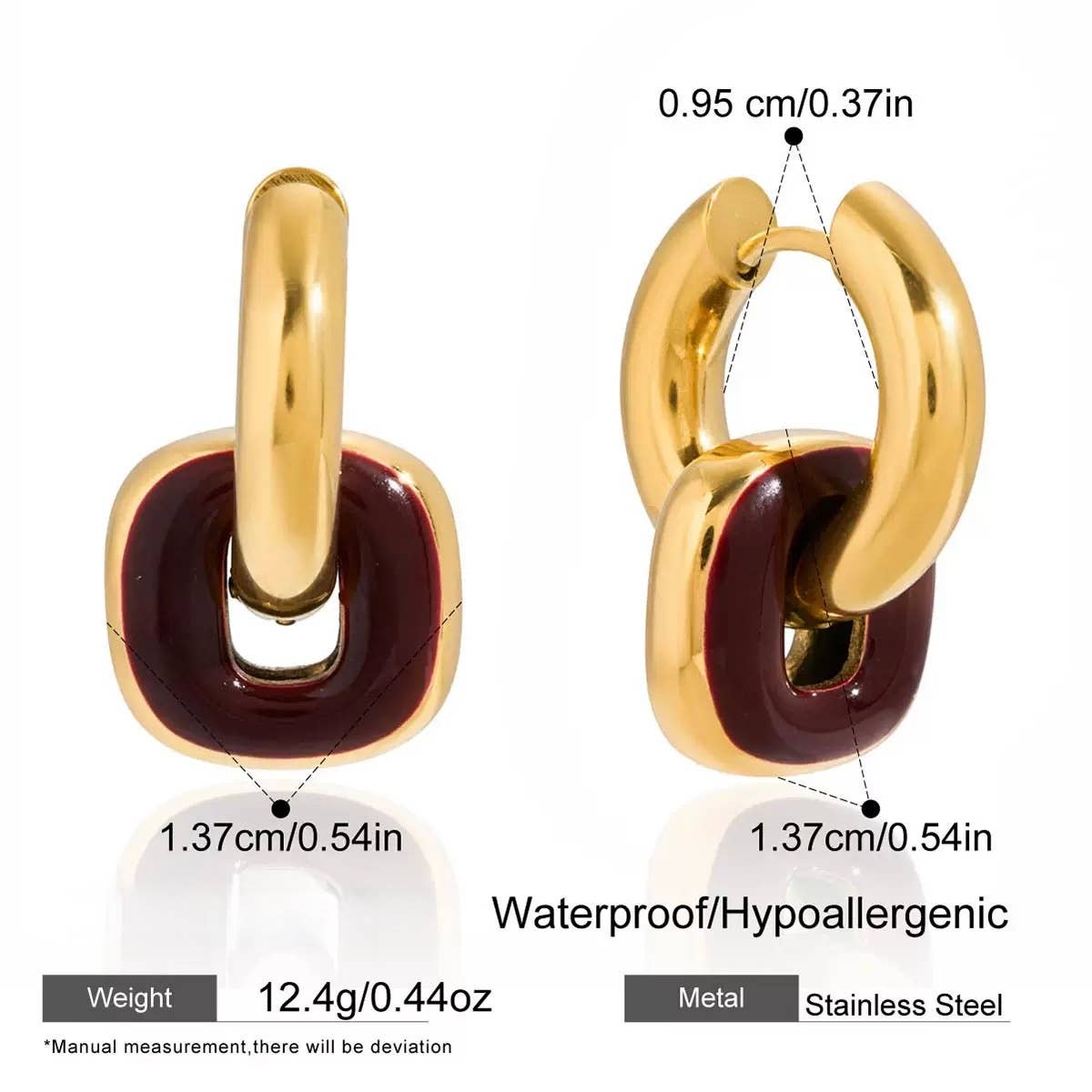 AureaJewelry - Gold & Red Brown Linked Hoop Earrings