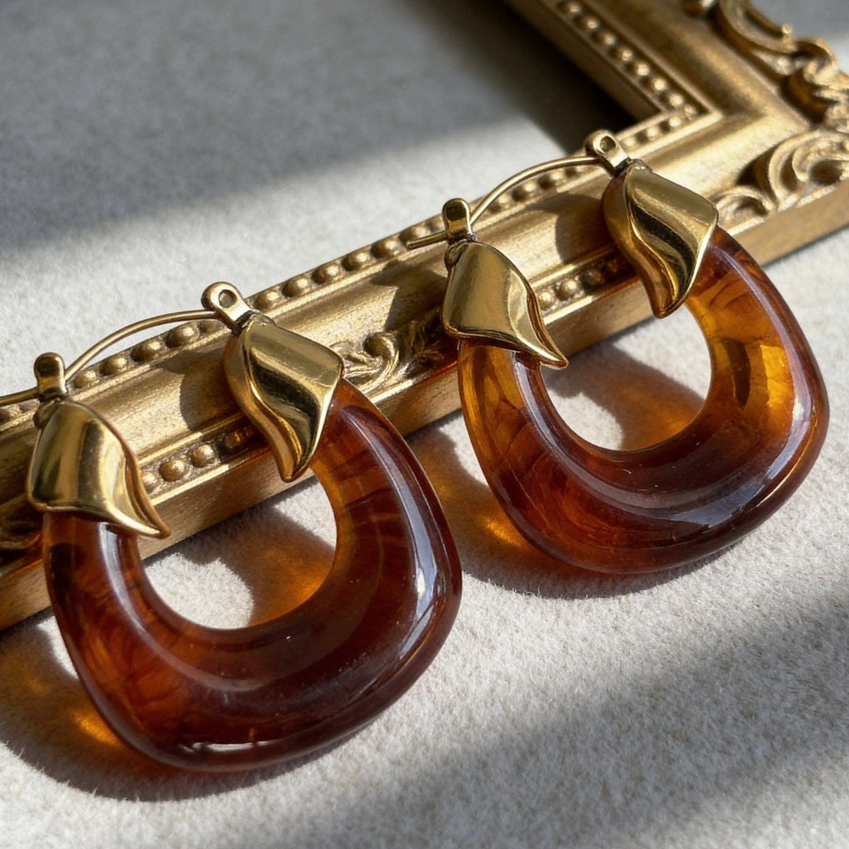 AureaJewelry - Amber Gold Hoop Earrings