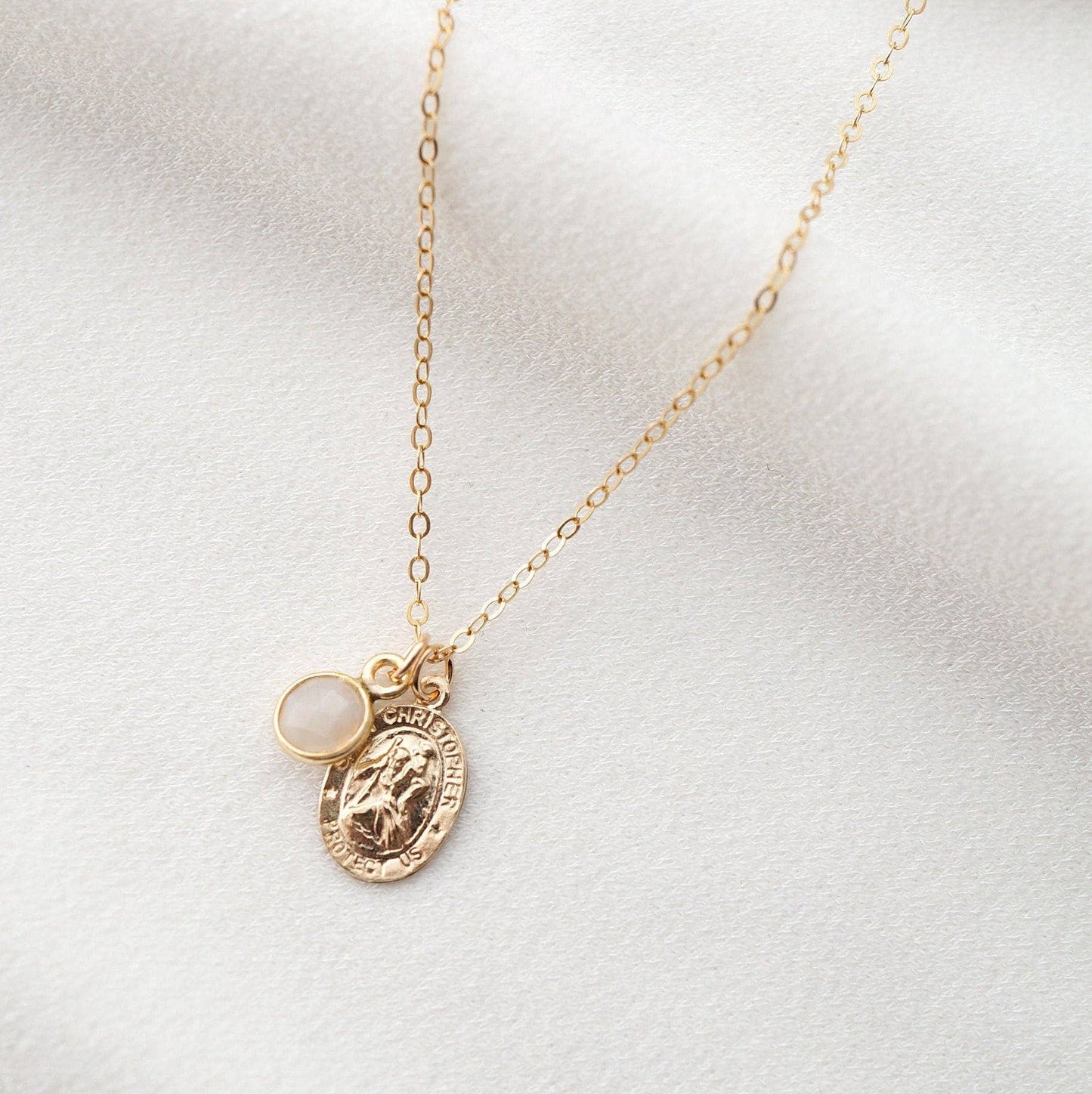 Hunter & Trove - Traveler's Protection Coin Medallion with Moonstone Necklace