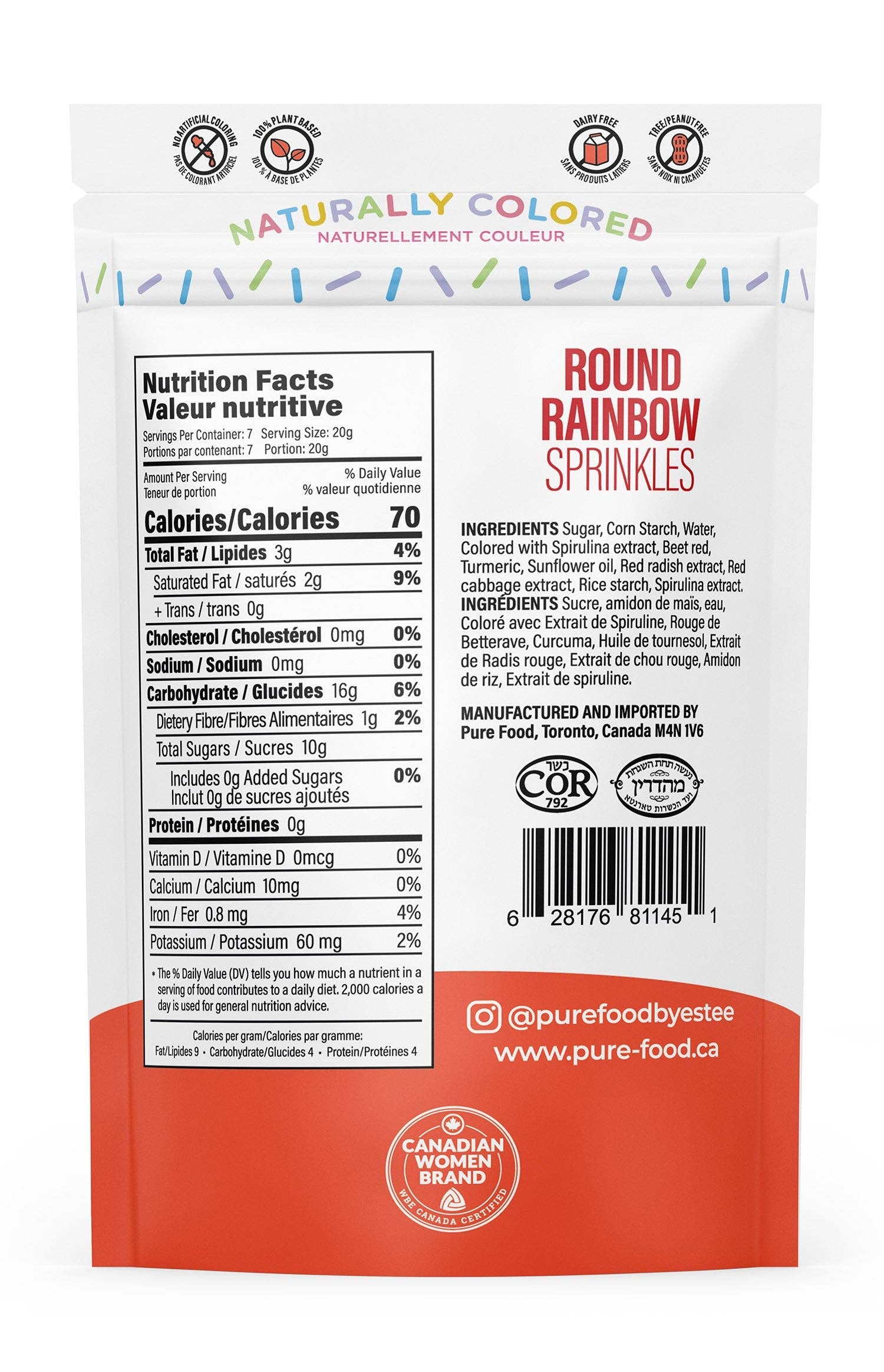 Pure Food - Rainbow All Natural Round Sprinkles