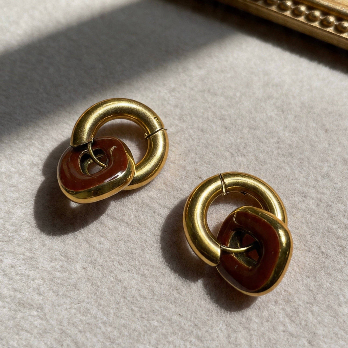 AureaJewelry -  Gold & Red Brown Linked Hoop Earrings