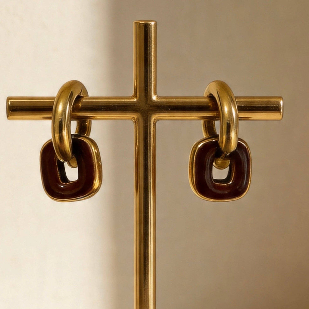 AureaJewelry -  Gold & Red Brown Linked Hoop Earrings