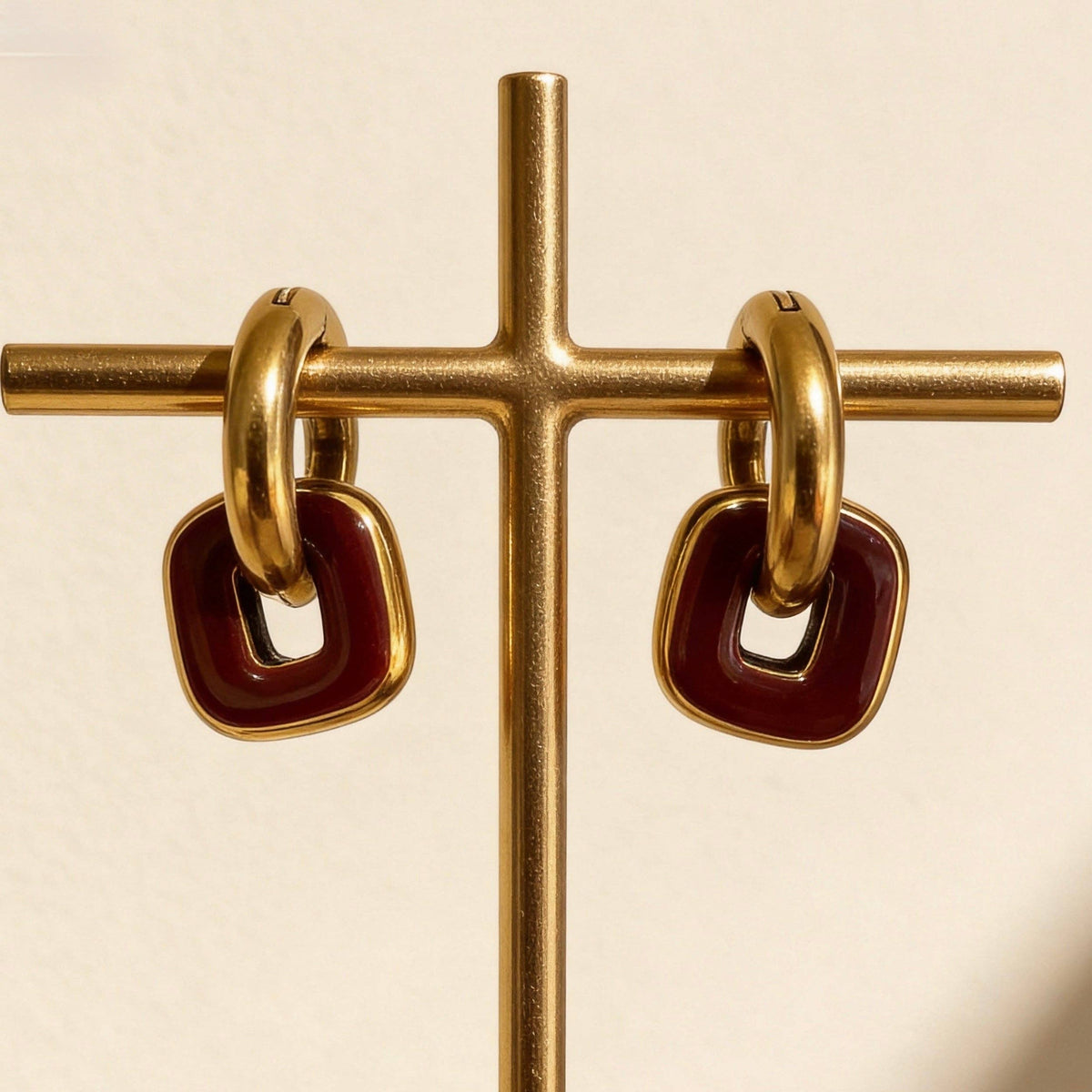 AureaJewelry -  Gold & Red Brown Linked Hoop Earrings