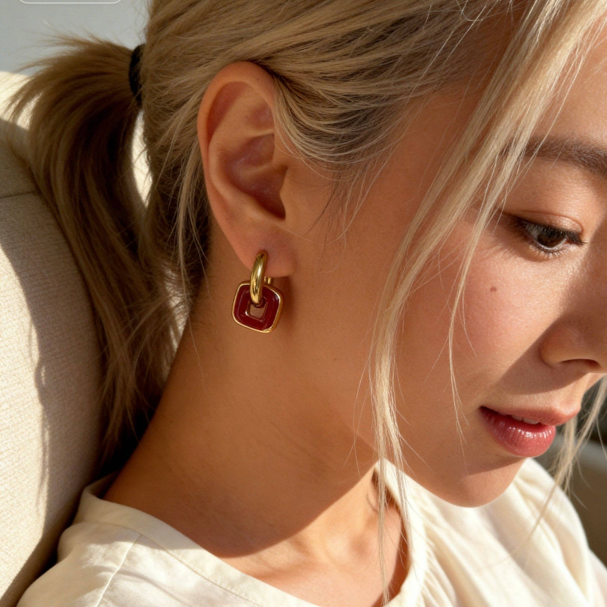 AureaJewelry -  Gold & Red Brown Linked Hoop Earrings