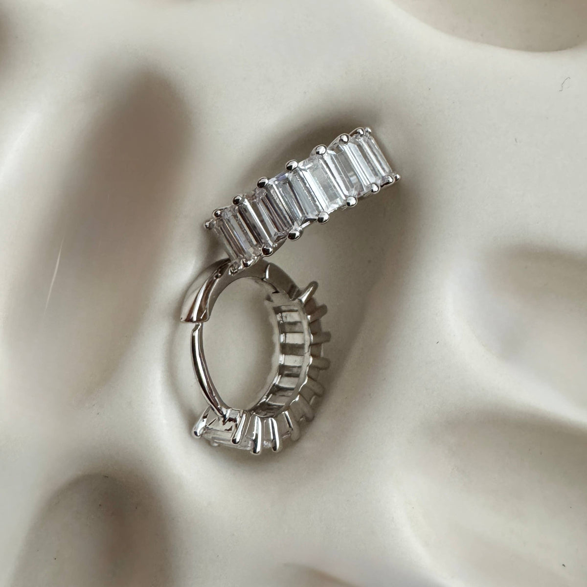 Namaste Jewelry - Liya Rectangle Stones Silver Huggies