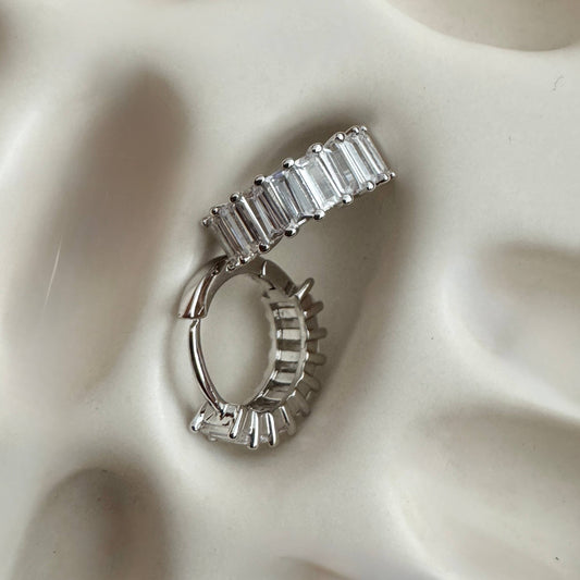 Namaste Jewelry - Liya Rectangle Stones Silver Huggies