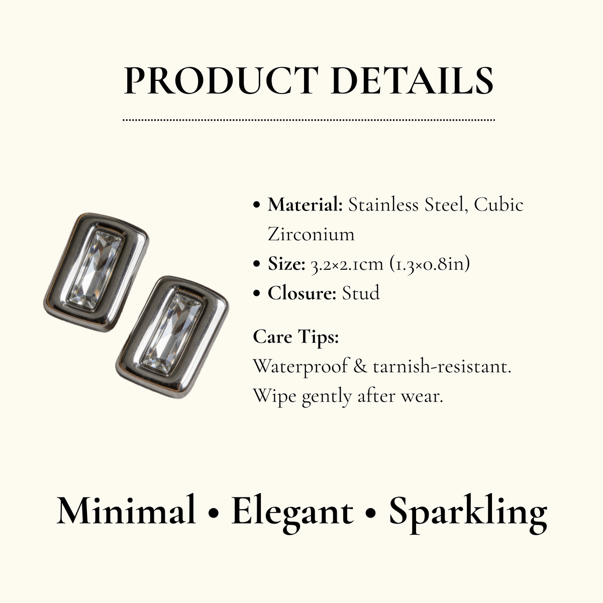 AureaJewelry - Baguette Crystal Stud Earrings