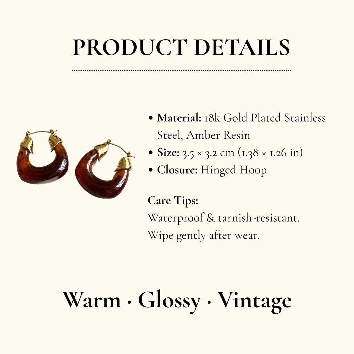 AureaJewelry - Amber Gold Hoop Earrings