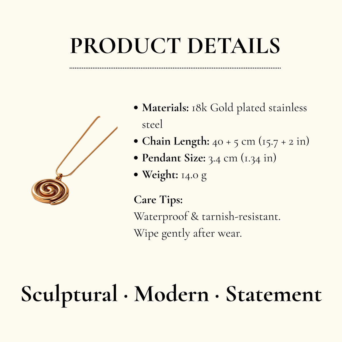 AureaJewelry - Gold Spiral Pendant Necklace