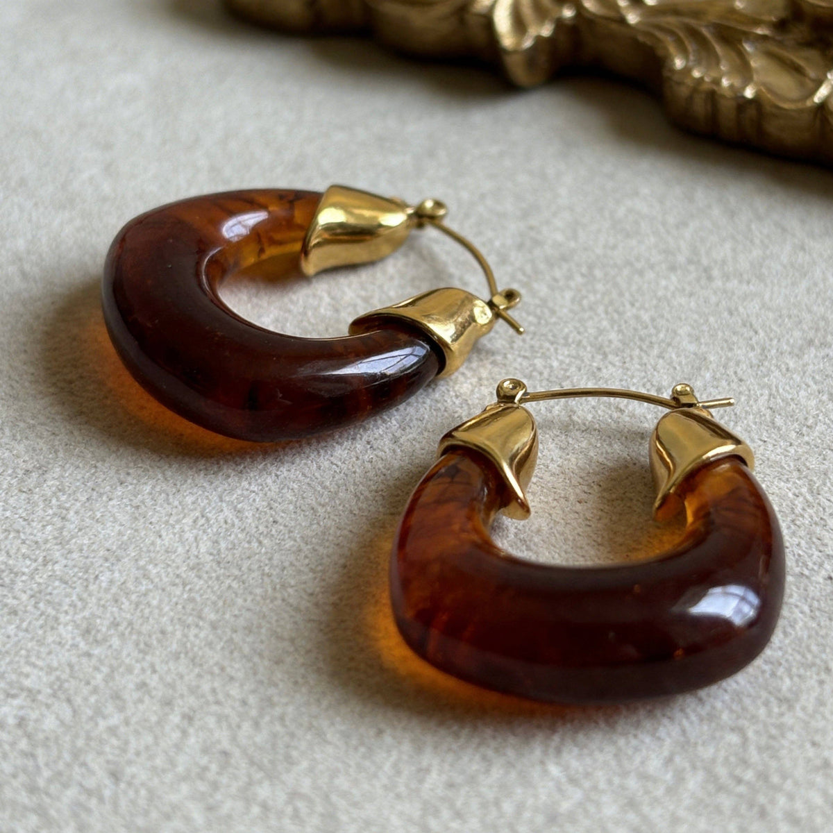 AureaJewelry - Amber Gold Hoop Earrings