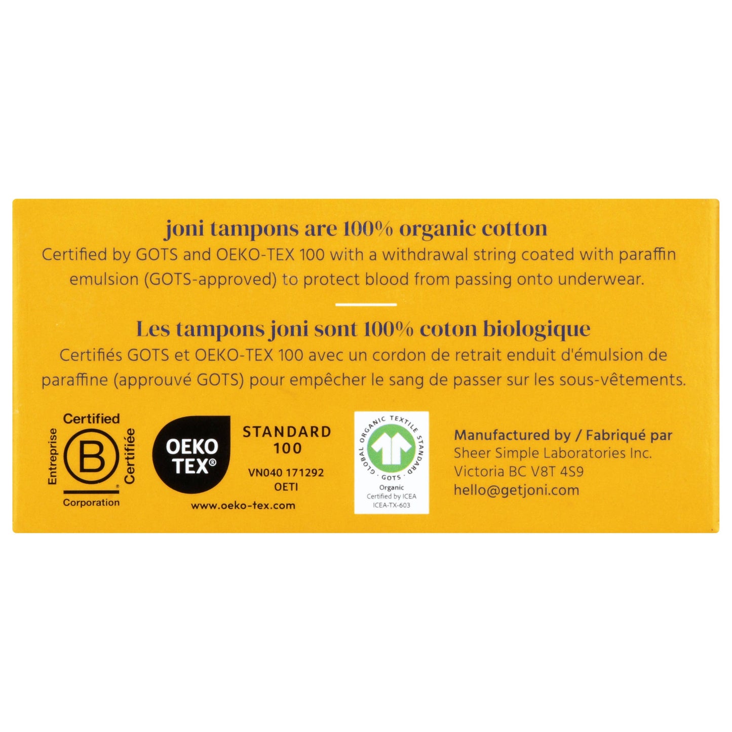 joni - Organic Cotton Non-Applicator Tampons
